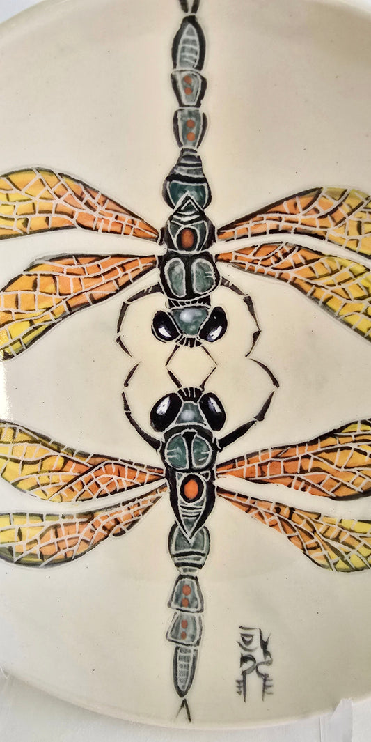 Stoneware Bowl – Double Dragonfly Sgraffito, Underglaze Design