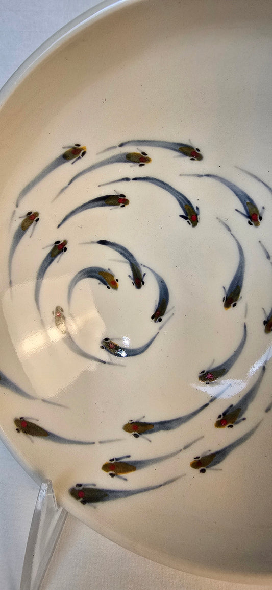 Stoneware Bowl – Hand-Painted Swirling Fish Design