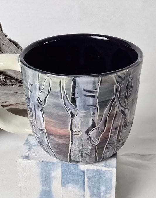 Birch Forest Sgraffito Mug – Handmade Stoneware