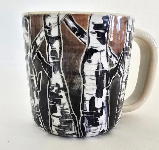 Stoneware Birch Tree Mug – Hand-Thrown Ceramic Art for Everyday Use