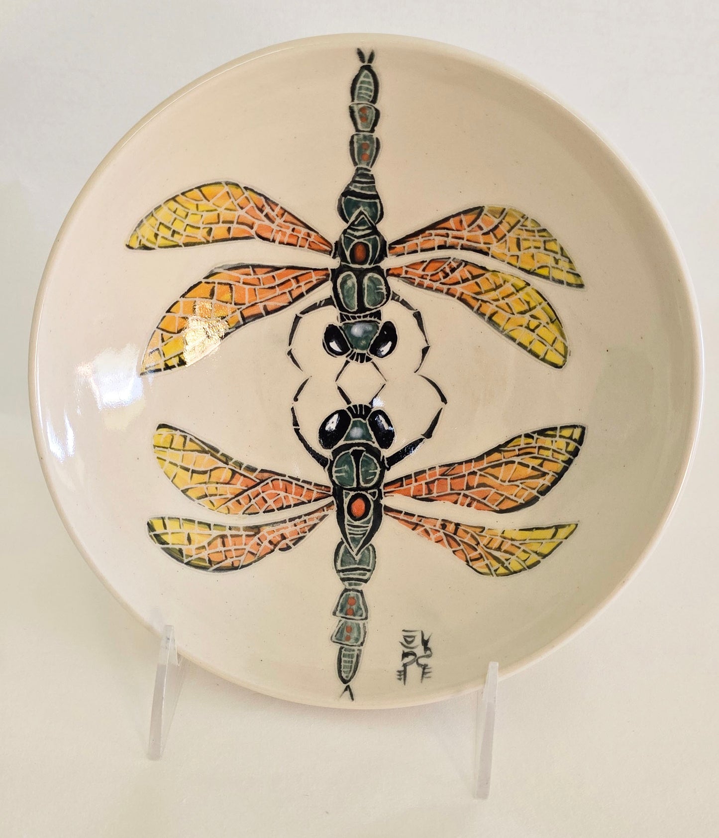 Stoneware Bowl – Double Dragonfly Sgraffito, Underglaze Design