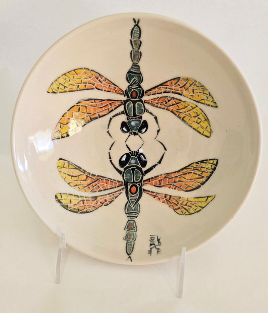 Stoneware Bowl – Double Dragonfly Sgraffito, Underglaze Design