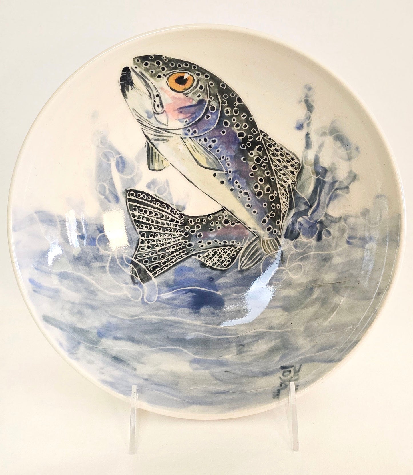 Stoneware Trout Bowl – Hand-Thrown with Sgraffito and Underglaze Detailing