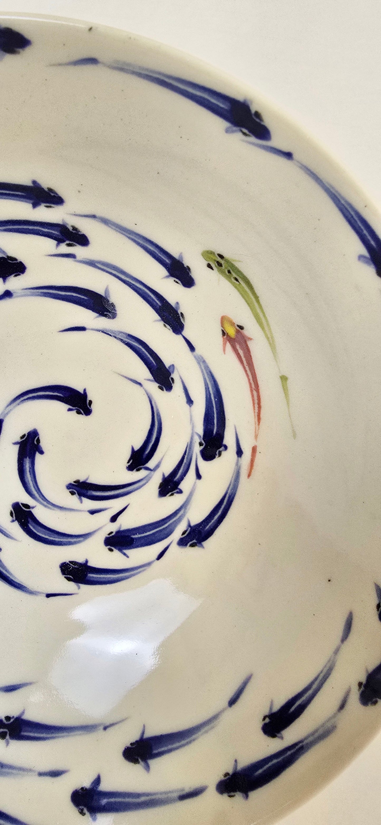Stoneware Bowl – Swirling Blue Fish with Accent pair