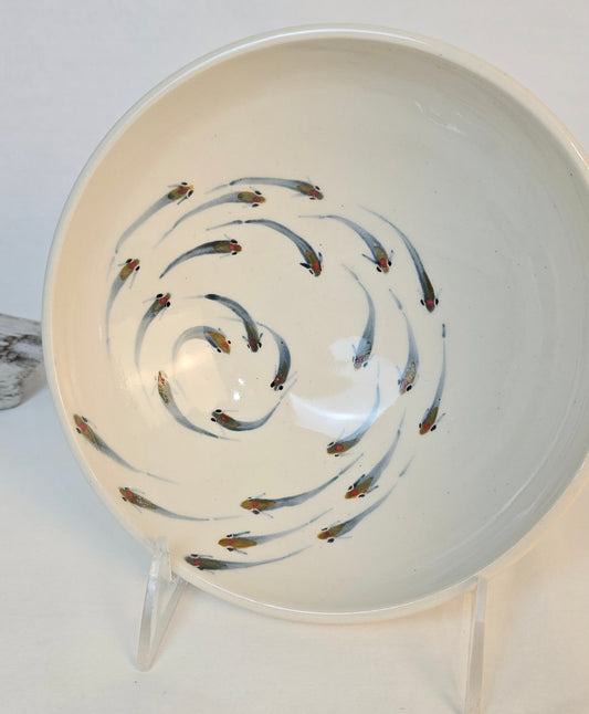 Stoneware Bowl – Hand-Painted Swirling Fish Design