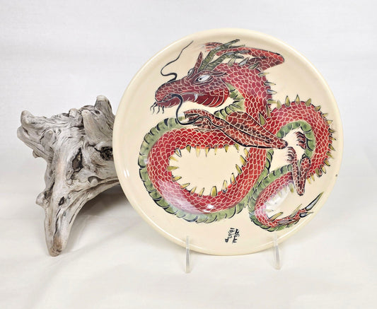 Stoneware Bowl – Red and Green Dragon Sgraffito e Design