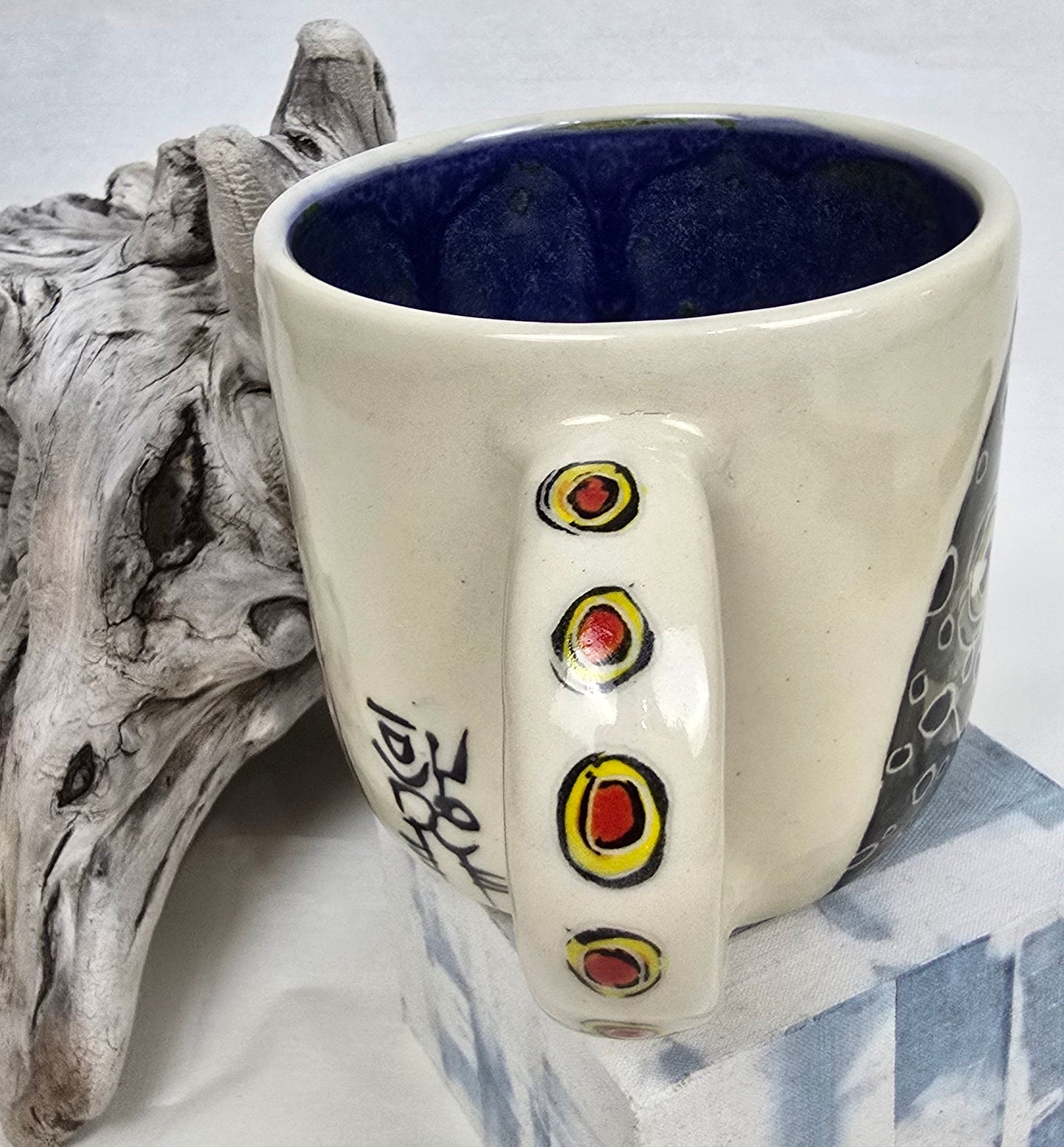 Handmade Stoneware Mug – Trout Illustration &amp; Deep Blue Glaze