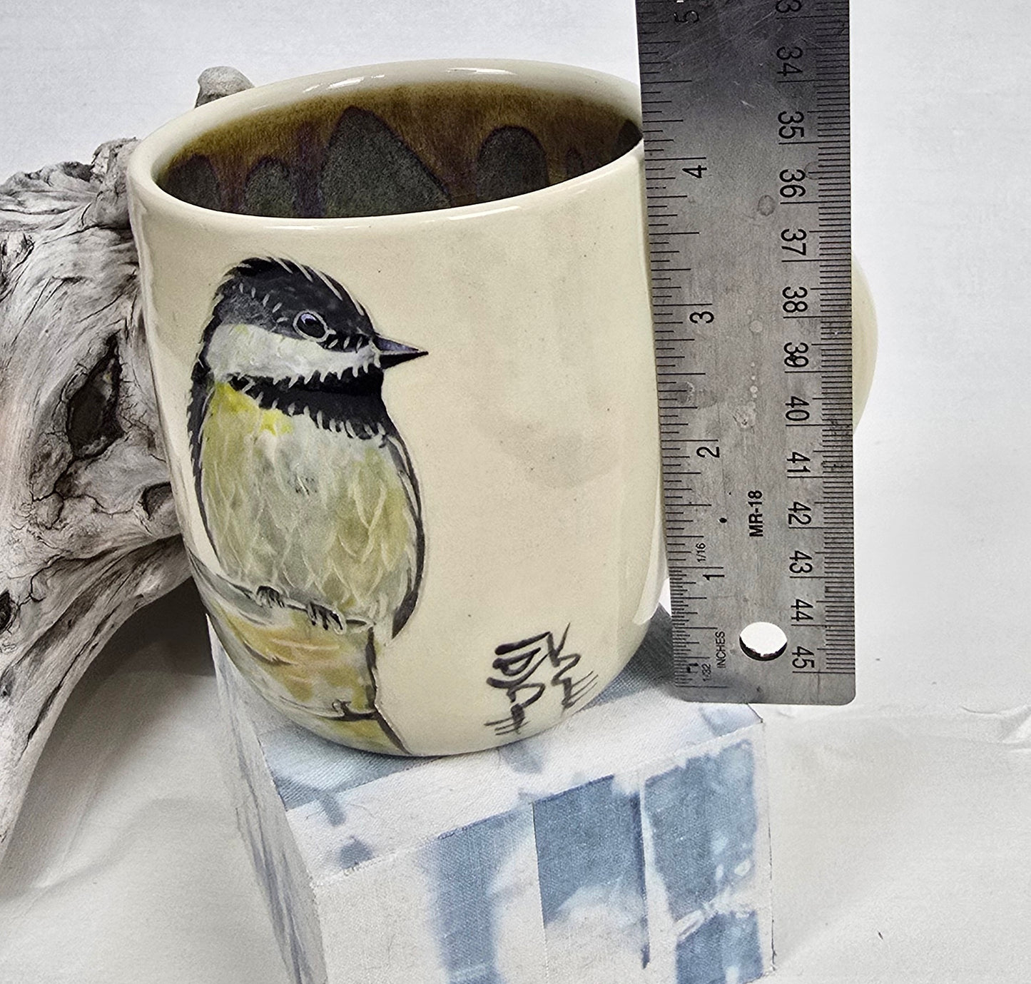 Handmade Stoneware Chickadee Mug – Artisan Bird Illustration,  Earth-Tone Glaze