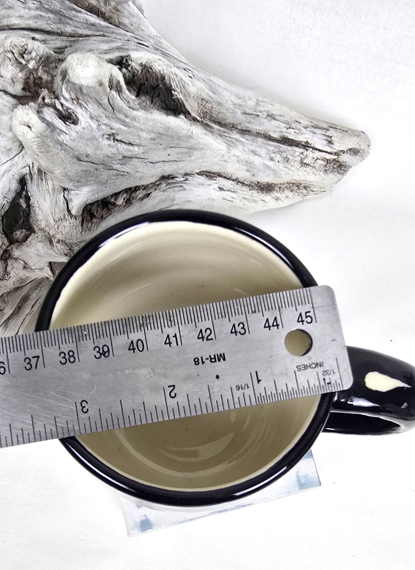 Sgraffito Stoneware Mug – Black and Ivory Carved Design