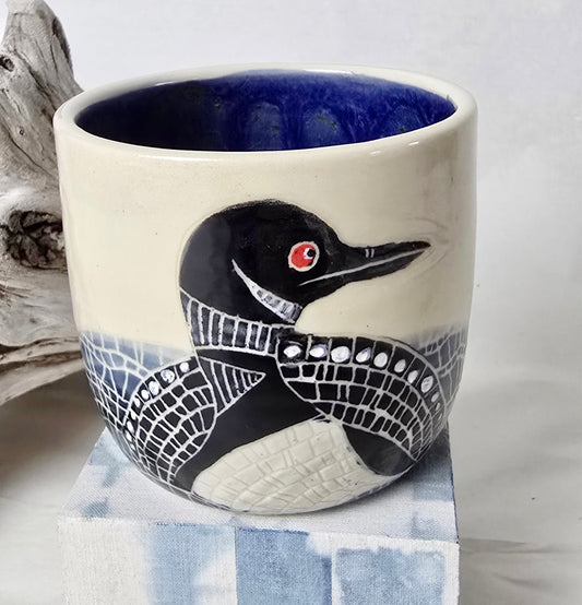 Stoneware Mug – Loon Design with Deep Blue Interior