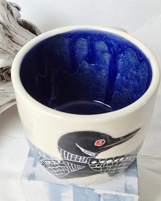 Stoneware Mug – Loon Design with Deep Blue Interior