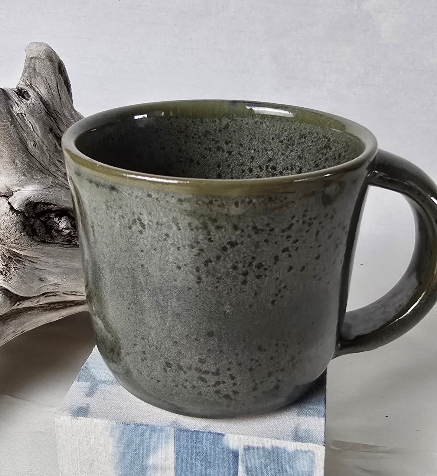 Green Speckled Stoneware Mug – Handmade by Kim Filiaggi
