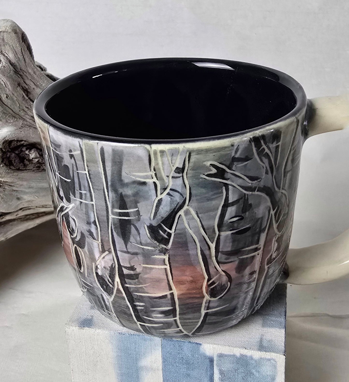 Birch Forest Sgraffito Mug – Handmade Stoneware