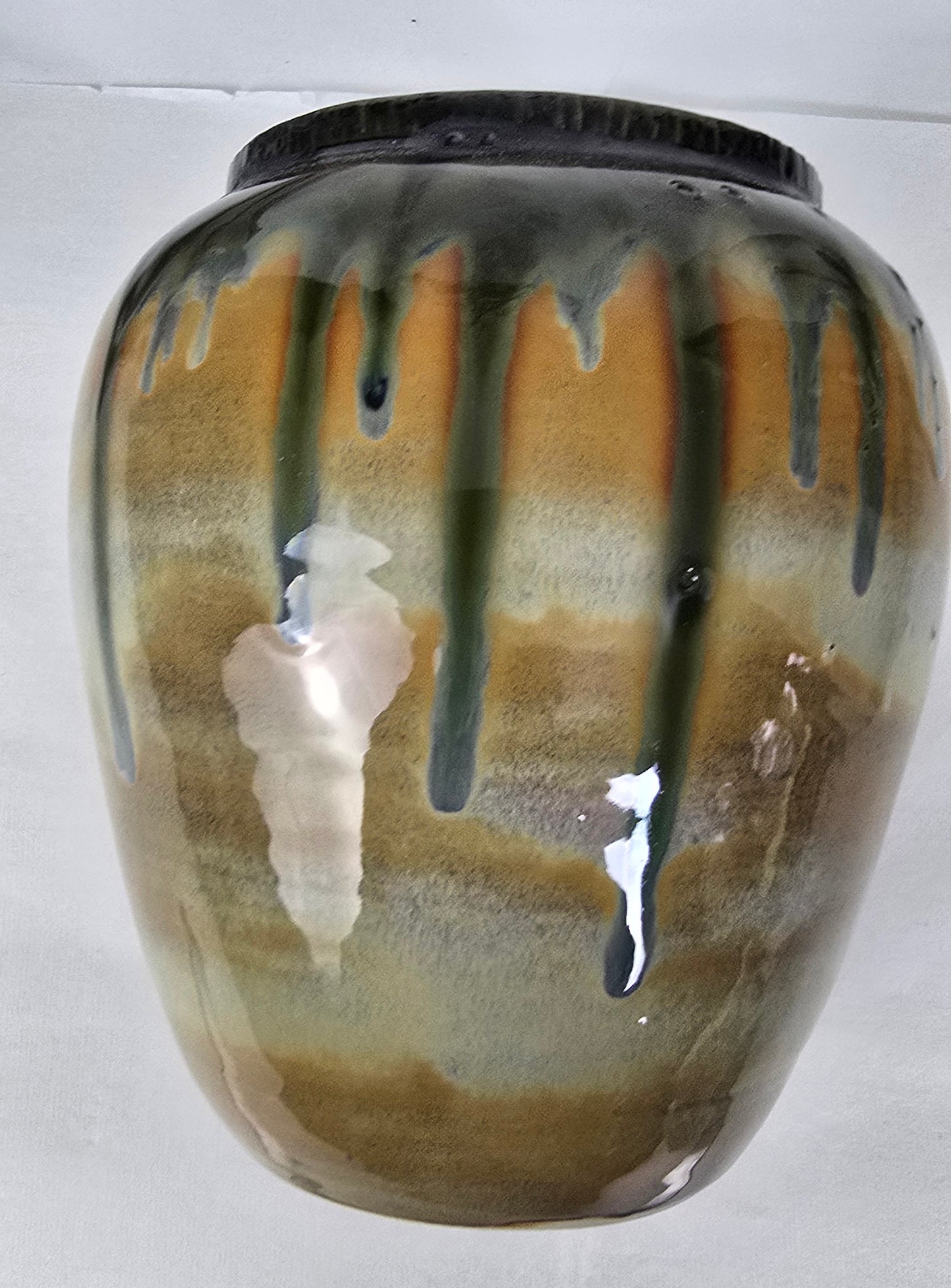 Stoneware Vase – Earth Tones with Green Drip Glaze